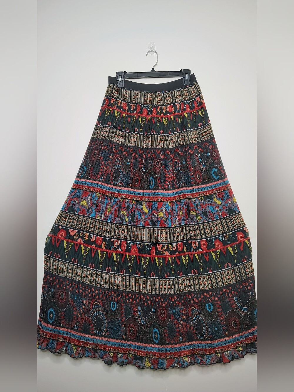 Truth NYC Maxi Skirt M Multicolor Boho Pleated Elastic Waist Lined